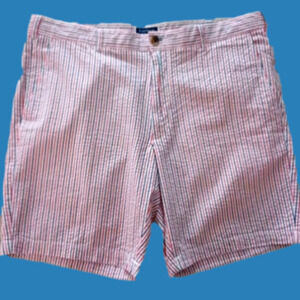 CLUB ROOM Flat-Front, Seersucker, Red, White and Blue Striped Shorts, 38